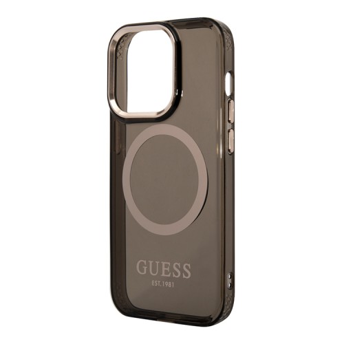 Чехол Guess Metal outline Hard Translucent для iPhone 14 Pro, черный/золотой (MagSafe)