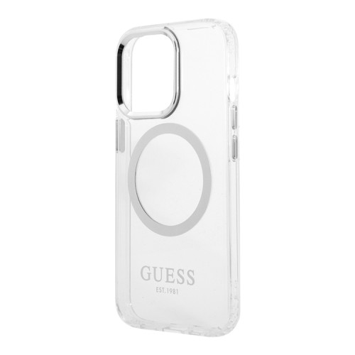 Чехол Guess Metal outline Hard для iPhone 13 Pro, прозрачный/серебристый (MagSafe)