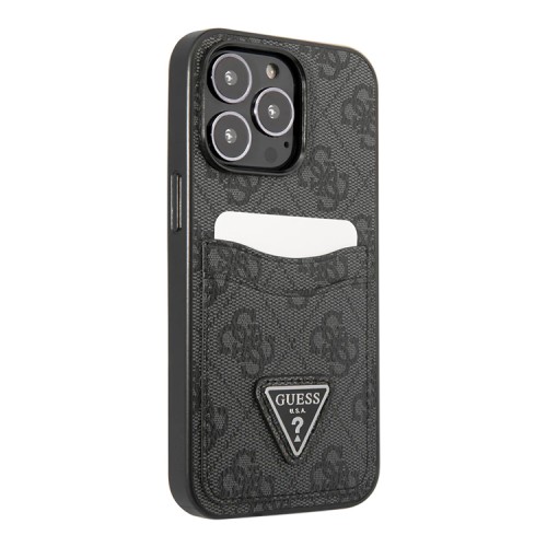 Чехол Guess PU 4G Double cardslot Metal triangle logo Hard для iPhone 13 Pro Max, черный