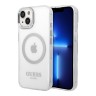 Чехол Guess Metal outline Hard для iPhone 14, прозрачный/серебристый (MagSafe)