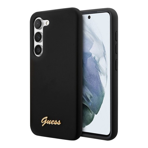 Чехол Guess Liquid Silicone Gold Metal logo для Galaxy S23 Plus, черный