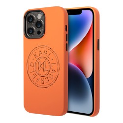 Чехол Lagerfeld PU Perforated round logo and metal buttons Hard для iPhone 14 Pro Max, оранжевый