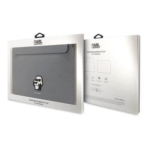 Чехол-папка Lagerfeld Saffiano Sleeve NFT Karl & Choupette для Macbook 13"/14", серебристый