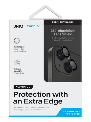Uniq стекло для iPhone 15/15 Plus, OPTIX Camera Lens protector Aluminium Black, 2 шт.