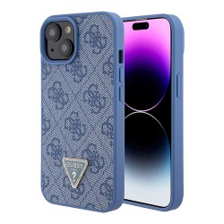 Guess для iPhone 15 чехол PU 4G Triangle Diamond metal logo Hard Blue