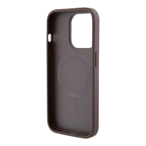 Guess для iPhone 15 Pro чехол PU 4G Bottom stripe Metal logo Hard Brown (MagSafe)
