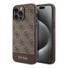 Guess для iPhone 15 Pro чехол PU 4G Bottom stripe Metal logo Hard Brown (MagSafe)