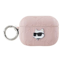 Karl Lagerfeld для Airpods Pro 2 чехол PU Saffiano Monogram with ring NFT Metal Head Choupette Pink