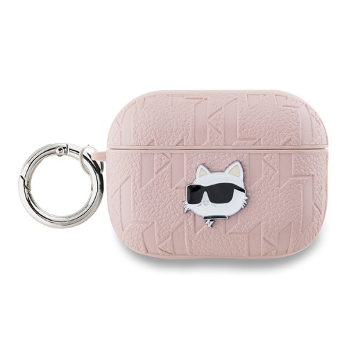 Karl Lagerfeld для Airpods Pro 2 чехол PU Saffiano Monogram with ring NFT Metal Head Choupette Pink