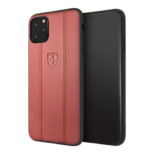 Кожаный чехол Ferrari Stamped logo Embossed lines Hard для iPhone 11 Pro Max, красный