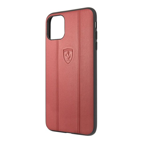 Кожаный чехол Ferrari Stamped logo Embossed lines Hard для iPhone 11 Pro Max, красный