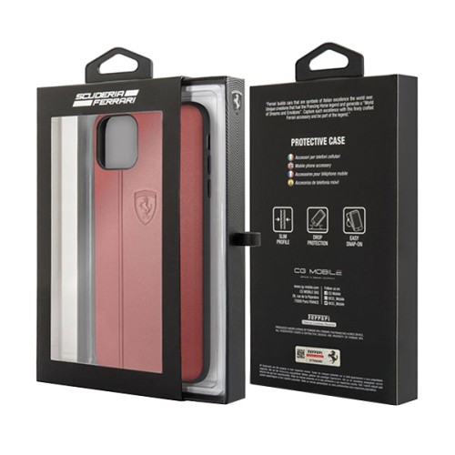 Кожаный чехол Ferrari Stamped logo Embossed lines Hard для iPhone 11 Pro Max, красный