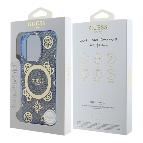 Guess для iPhone 16 Pro чехол PC/TPU 4G Peony Blue (MagSafe)