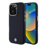 BMW для iPhone 16 Pro чехол Signature PU Full Wrapped Metal logo & Camera Hard Navy (MagSafe)