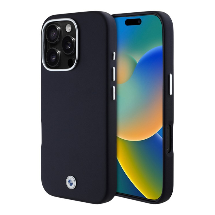 BMW для iPhone 16 Pro чехол Signature PU Full Wrapped Metal logo & Camera Hard Navy (MagSafe)