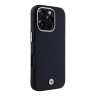 BMW для iPhone 16 Pro чехол Signature PU Full Wrapped Metal logo & Camera Hard Navy (MagSafe)