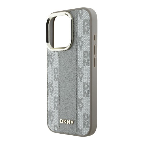 DKNY для iPhone 16 Pro чехол PU Checkered Metal logo Hard Beige (MagSafe)