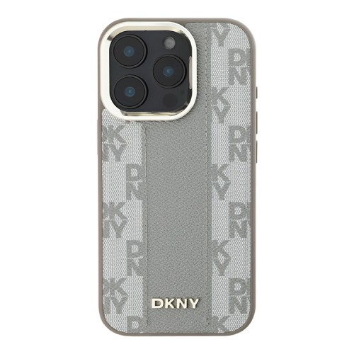 DKNY для iPhone 16 Pro чехол PU Checkered Metal logo Hard Beige (MagSafe)