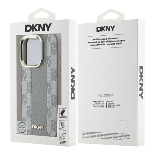 DKNY для iPhone 16 Pro чехол PU Checkered Metal logo Hard Beige (MagSafe)