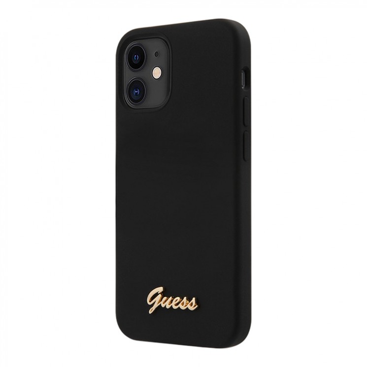 Чехол Guess Liquid Silicone Gold Metal logo для iPhone 12 mini, черный