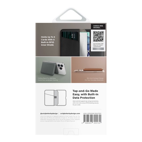 Uniq магн. бумажник Lyden DS Magnetic RFID-blocking wallet Dallas Black/Flint Grey