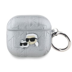 Karl Lagerfeld для Airpods 4 чехол PU Saffiano Monogram with ring NFT Metal Head Karl &amp; Choupette Silver