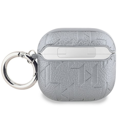 Karl Lagerfeld для Airpods 4 чехол PU Saffiano Monogram with ring NFT Metal Head Karl & Choupette Silver