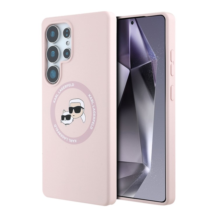 Karl Lagerfeld для Galaxy S25 Ultra чехол Liquid Silicone NFT Karl & Choupette Head Hard Pink (MagSafe)