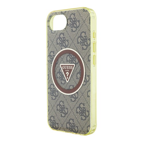 Guess для iPhone 16e чехол PC/TPU 4G Glitter Triangle logo Browm (MagSafe)