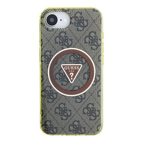 Guess для iPhone 16e чехол PC/TPU 4G Glitter Triangle logo Browm (MagSafe)