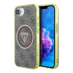 Guess для iPhone 16e чехол PC/TPU 4G Glitter Triangle logo Browm (MagSafe)