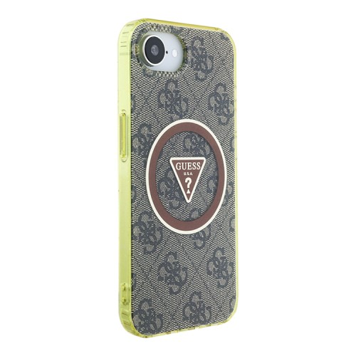 Guess для iPhone 16e чехол PC/TPU 4G Glitter Triangle logo Browm (MagSafe)