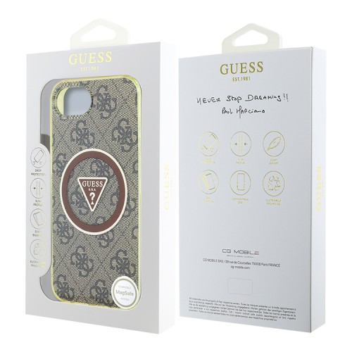 Guess для iPhone 16e чехол PC/TPU 4G Glitter Triangle logo Browm (MagSafe)