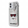 Чехол Karl Lagerfeld Liquid glitter Choupette head Hard для iPhone 12 mini, серебристый
