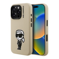 Karl Lagerfeld для iPhone 16 Pro чехол Liquid Silicone Sketch Karl Ikonik Brown (MagSafe)