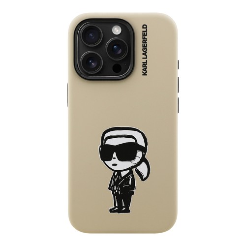 Karl Lagerfeld для iPhone 16 Pro чехол Liquid Silicone Sketch Karl Ikonik Brown (MagSafe)