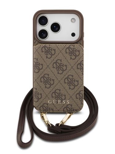 Guess для iPhone 17 Pro чехол Crossbody cardslots magnetic 4G Hard Brown
