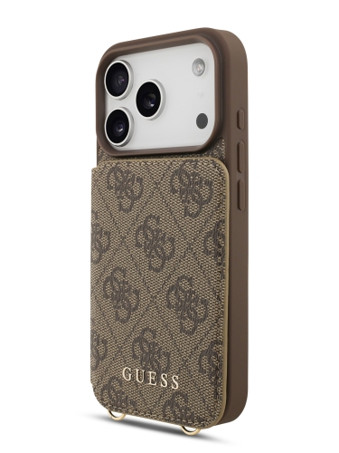 Guess для iPhone 17 Pro чехол Crossbody cardslots magnetic 4G Hard Brown