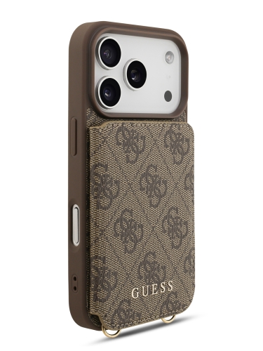 Guess для iPhone 17 Pro чехол Crossbody cardslots magnetic 4G Hard Brown