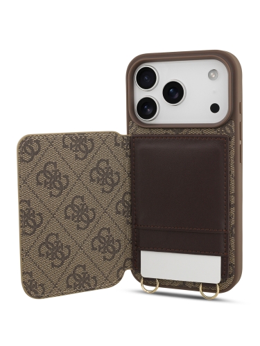 Guess для iPhone 17 Pro чехол Crossbody cardslots magnetic 4G Hard Brown