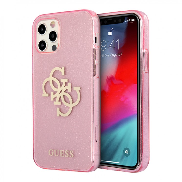 Чехол Guess TPU 4G Big logo Hard Glitter для iPhone 12 Pro Max, розовый