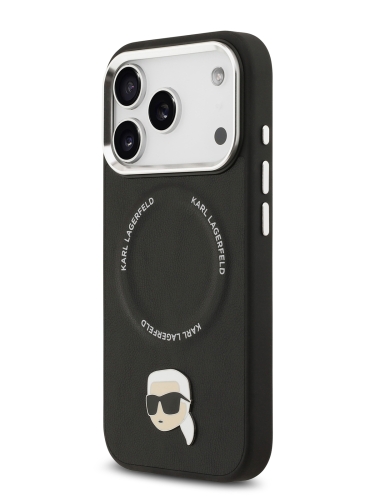 Karl Lagerfeld для iPhone 17 Pro Max чехол PU NFT Karl head Metal pin & Camera Hard Black (MagSafe)