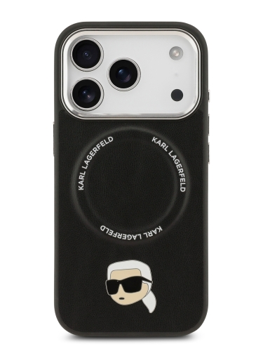 Karl Lagerfeld для iPhone 17 Pro Max чехол PU NFT Karl head Metal pin & Camera Hard Black (MagSafe)