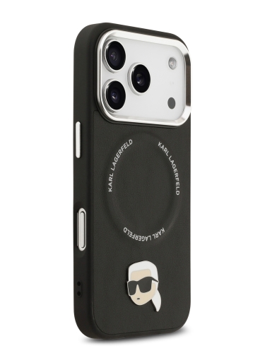 Karl Lagerfeld для iPhone 17 Pro Max чехол PU NFT Karl head Metal pin & Camera Hard Black (MagSafe)