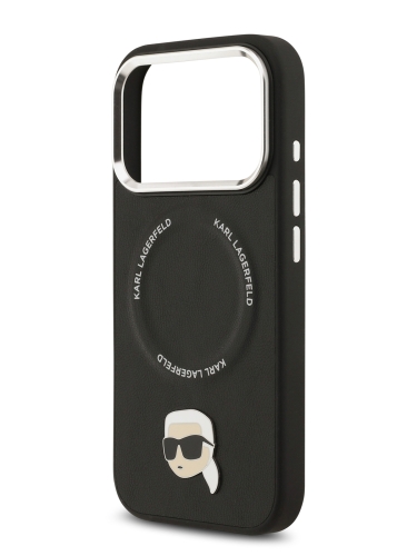 Karl Lagerfeld для iPhone 17 Pro Max чехол PU NFT Karl head Metal pin & Camera Hard Black (MagSafe)