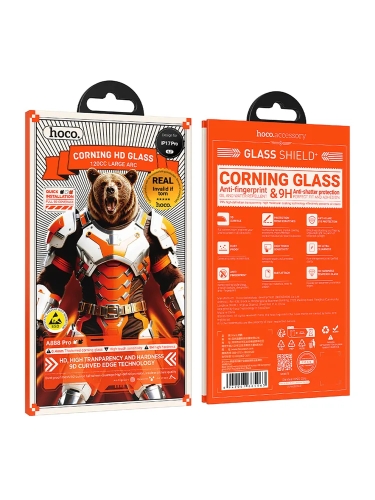 HOCO стекло для iPhone 17 Pro, Bear Shield series Corning full screen HD tempered glass Black