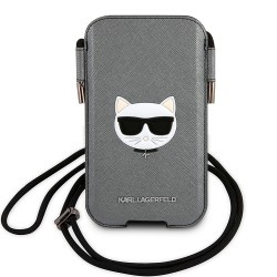 Чехол-карман Karl Lagerfeld для смартфонов Pouch PU Saffiano Choupette Silver (L-size)