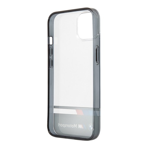 Чехол BMW Motorsport Tricolor Stripe Hard Transparent для iPhone 13, черный