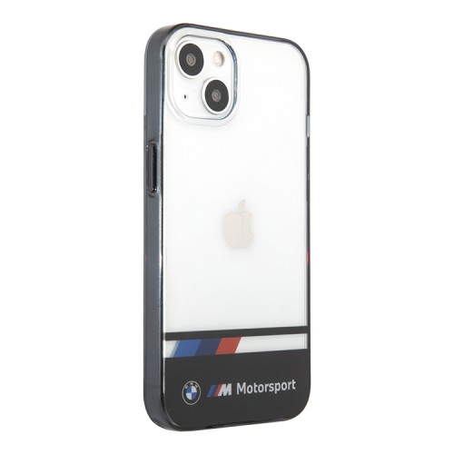 Чехол BMW Motorsport Tricolor Stripe Hard Transparent для iPhone 13, черный