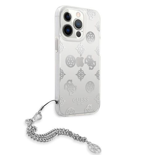 Чехол Guess Peony Hard Transparent +Silver hand chain для iPhone 13 Pro, серебристый